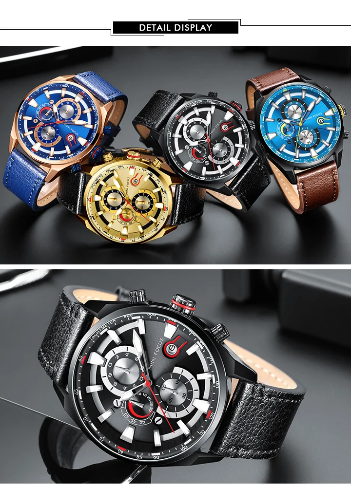 Mini Focus MF0202G Men's Business Chronograph Watch | Genuine Leather | Waterproof Quartz Factory OEM