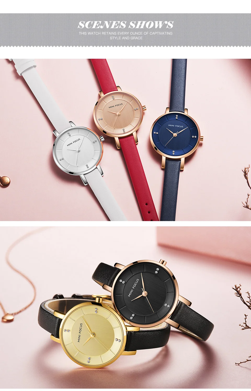 Mini Focus MF0255L Luxury Leather Straps Women’s Watch | Big Face Design Luxury Ladies Dress Wristwatch