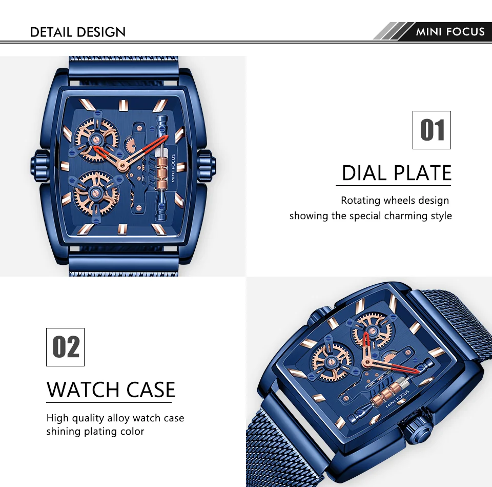 Mini Focus Cool Man Quartz Square Shape Watches Analog Water Resist Designer Luxury Men Leather And Stainless Hand Watch