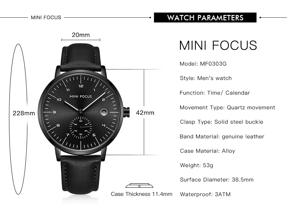 Fashionable Mini Focus Leather Strap Quartz Watch for Men - Waterproof  Wholesale Supplier
