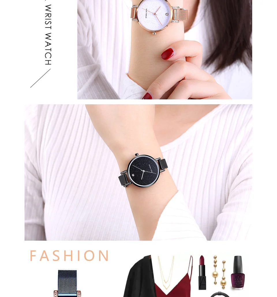 MINI FOCUS Women’s Luxury Quartz Watch | Rose Blue Mesh Strap Waterproof Wristwatch | 2025 New Fashion Casual Watch