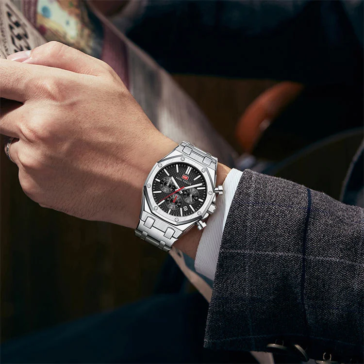 MINI FOCUS 0609 Elegance Men's Quartz Watch Stainless Steel, Luminous Chronometer for Business