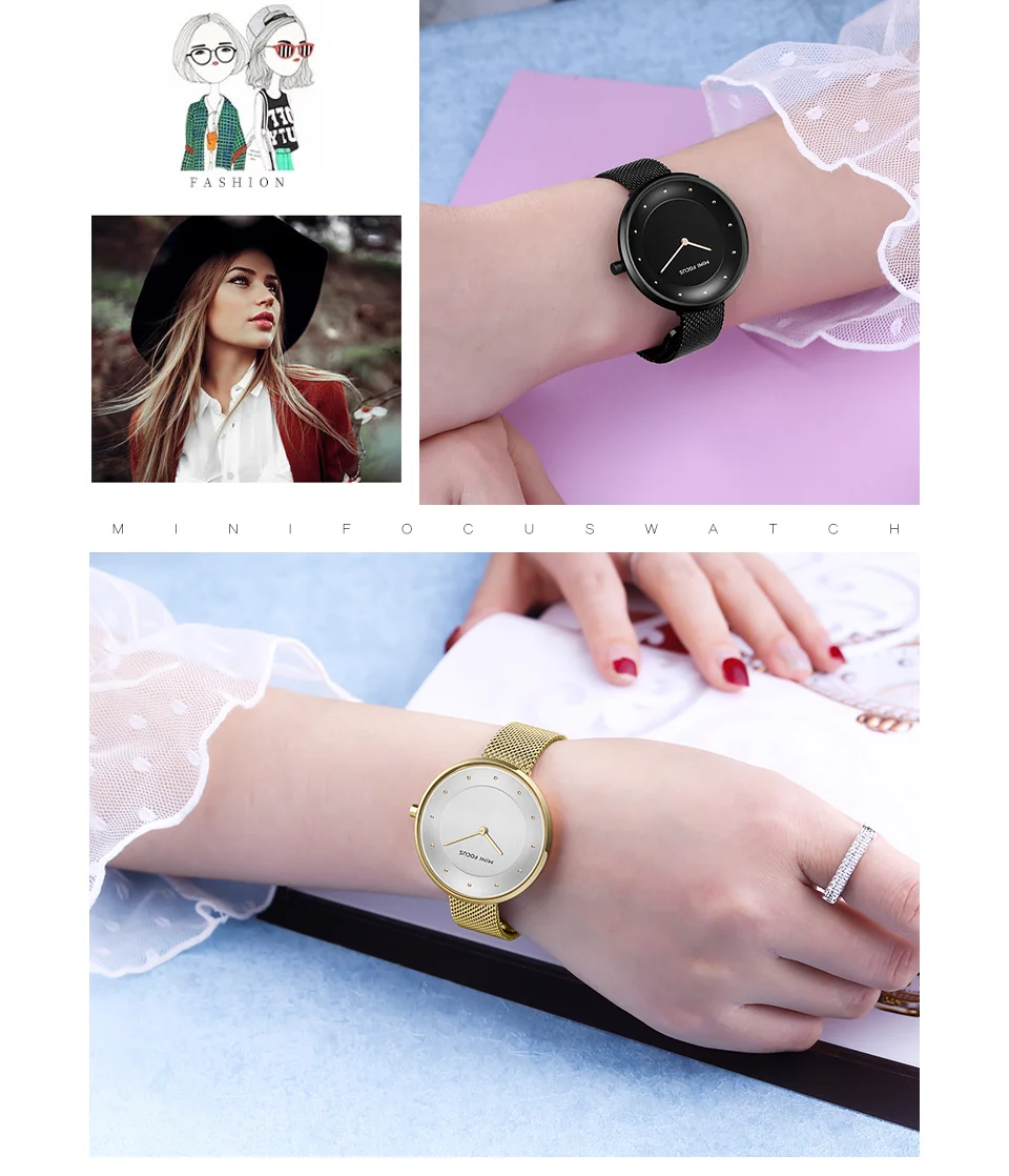 MINI FOCUS MF0179L Rose Gold Women’s Quartz Watch | Ultra Thin Mesh Strap Fashion Watch Factory OEM