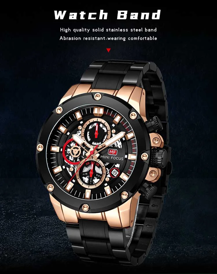 MINI FOCUS Luxury Shenzhen Men Quartz Watch | Exclusive Silicone Band Luminous Chronometer Business Watch Design
