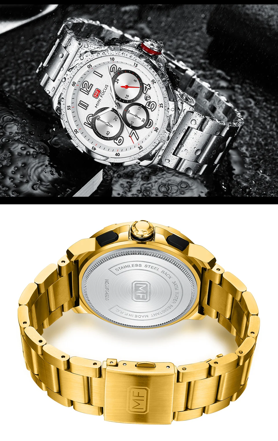 Mini Focus Waterproof Stainless Steel Strap Chronograph Fashion Men's Watch Quartz Wristwatches Male Business Watch