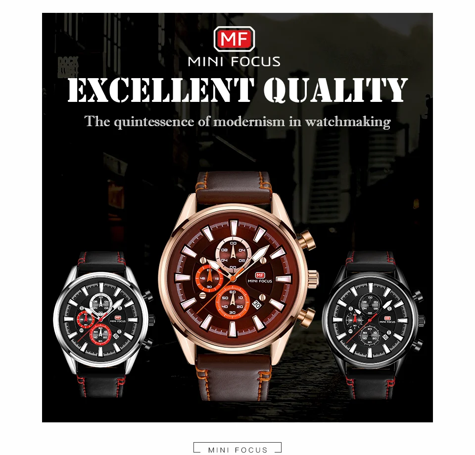 Mini Focus MF0083G Men's Fashion Watch | Genuine Leather Strap, Luminous Hands, Waterproof Quartz Movement, ODM Available
