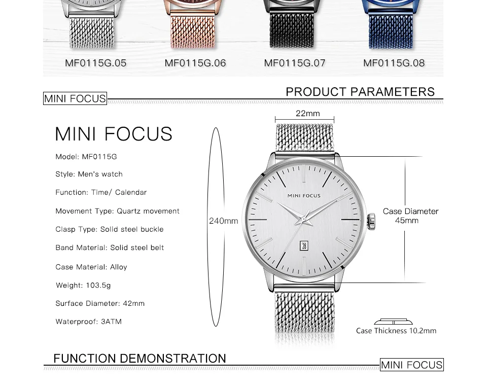 Mini Focus MF0115G Wholesale Men’s Luxury Quartz Watch Set | Ultra-Thin Waterproof Leather Strap | Factory Direct