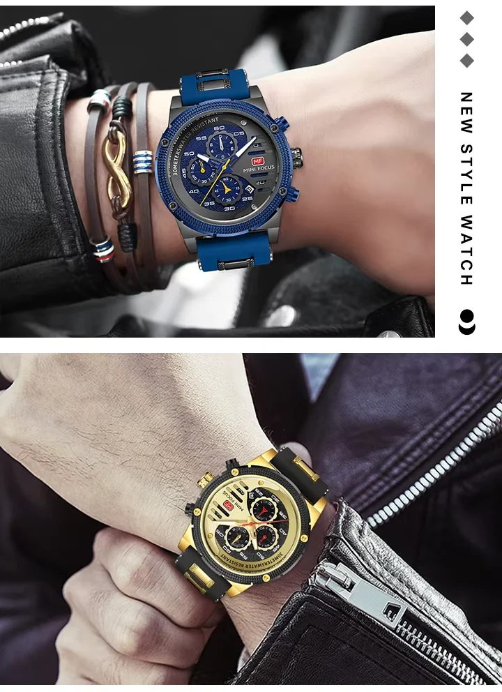 Mini Focus MF0246G Men’s Quartz Wristwatch | Alloy Case, Silicone Strap, 48mm Antique Dial