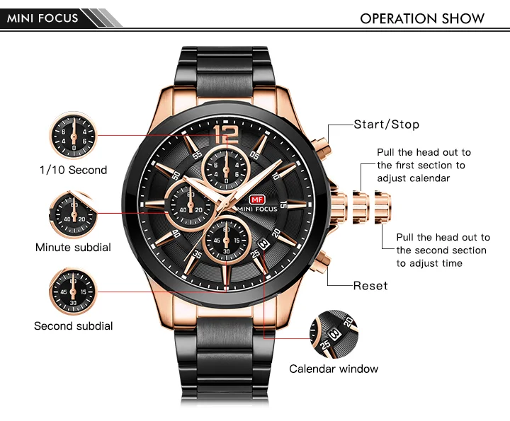 Mini Focus MF0237G Men’s Stainless Steel Chronograph Watch | Waterproof Quartz Business Style