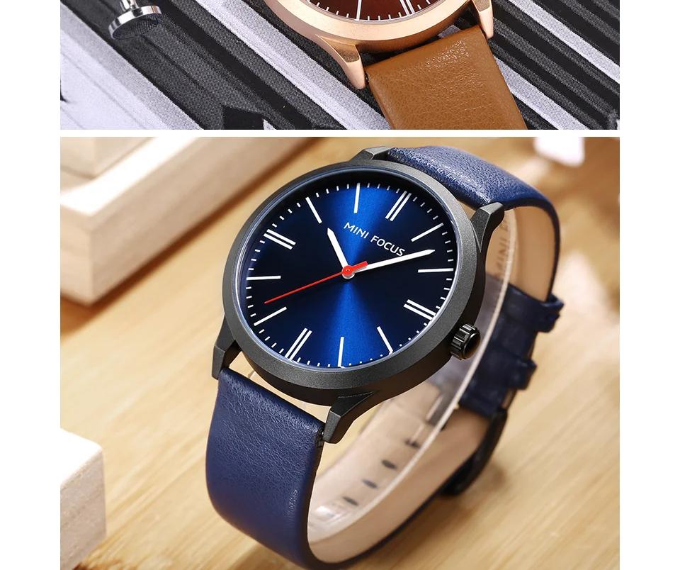 Mini Focus MF0058G Men’s Luxury Quartz Watch | Blue Leather Strap Casual Design | Factory Wholesale