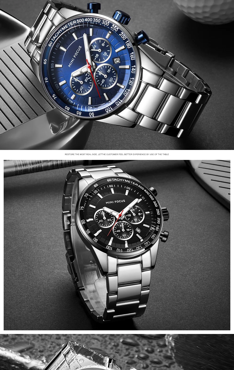 Mini Focus MF0187G Men’s Sports Chronograph Watch | Stainless Steel Wristwatch with Luminous Dial & Calendar