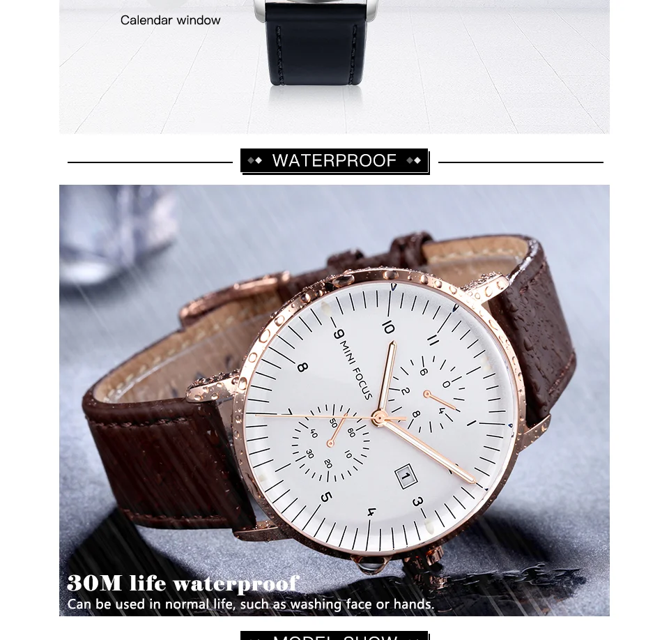 Mini Focus MF0052G Men's Business Quartz Watch | Leather Strap Calendar Design | Factory Direct Wholesale