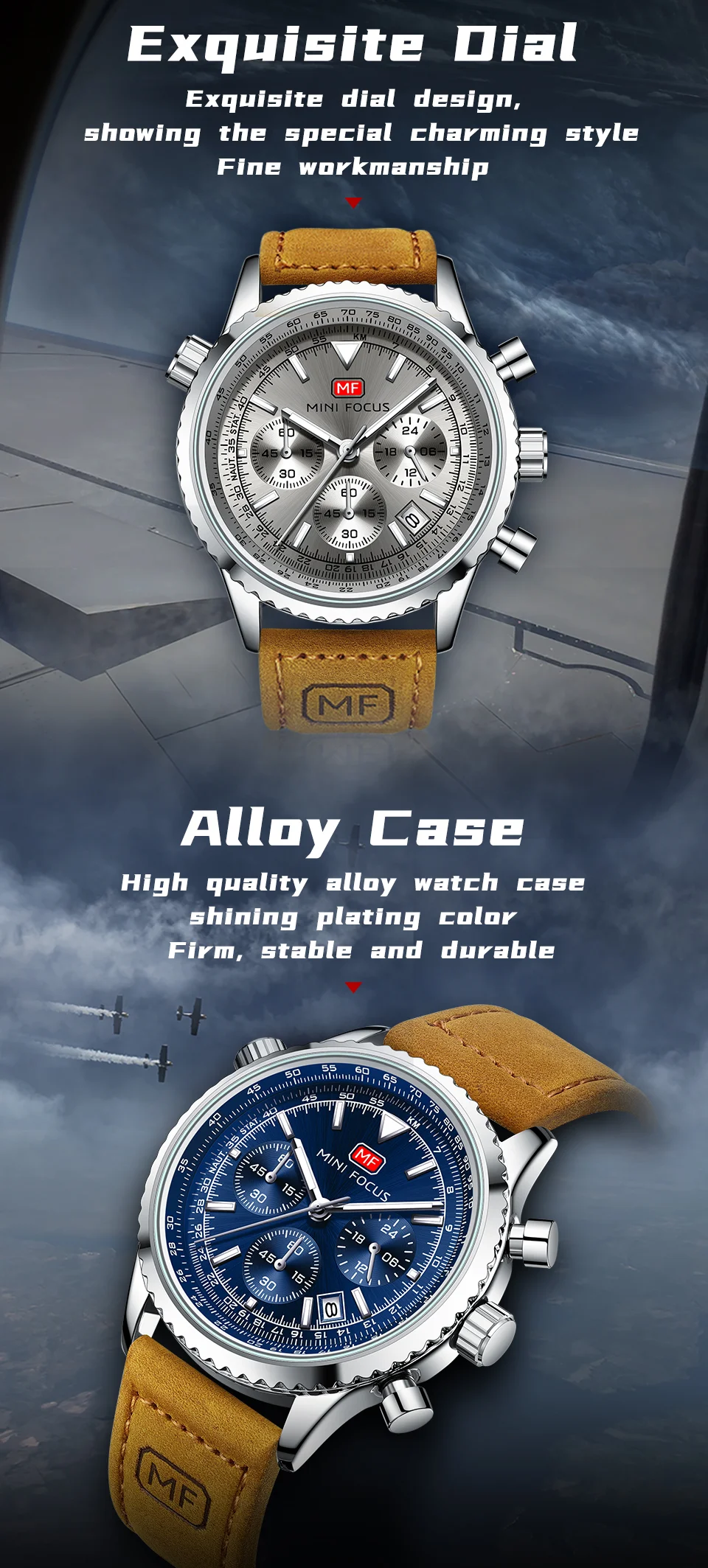 Luxury Men's Fashion Chronograph Watch with Leather Strap – Mini Focus Quartz Series