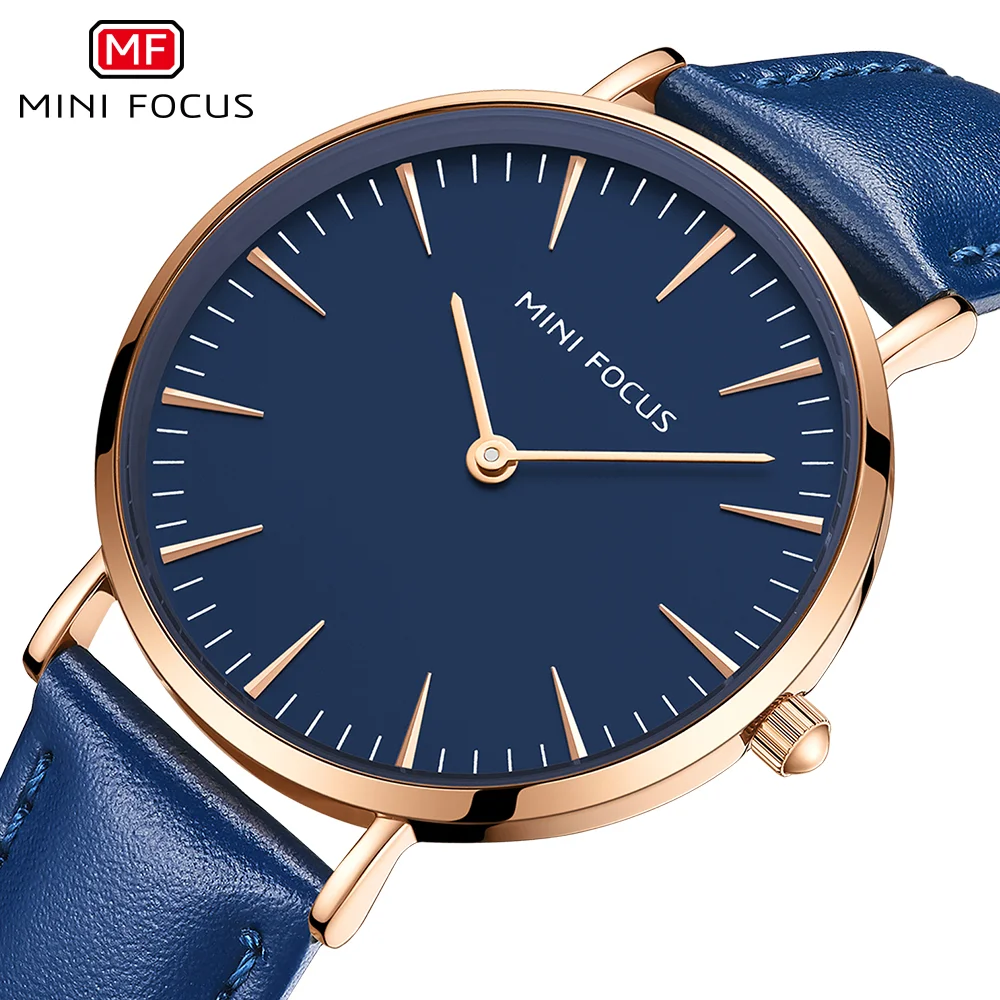 MINI FOCUS Hot Sell Blue Lady Quartz Watch Excel Leather