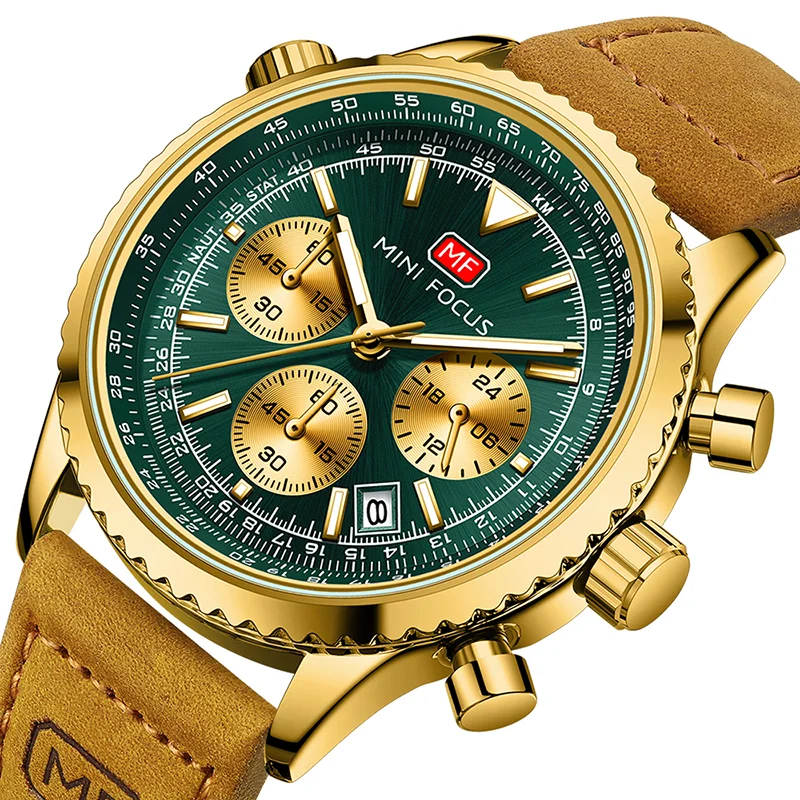 Luxury Men's Fashion Chronograph Watch with Leather Strap