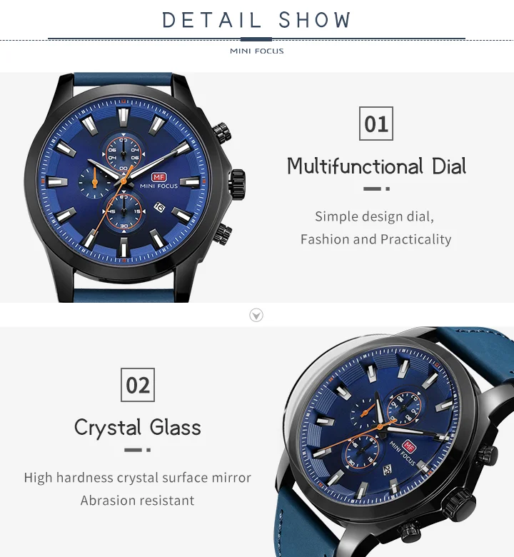 Mini Focus MF0082G Men's Watch | Fashionable Waterproof Leather Strap, Luminous Calendar, Quartz Movement