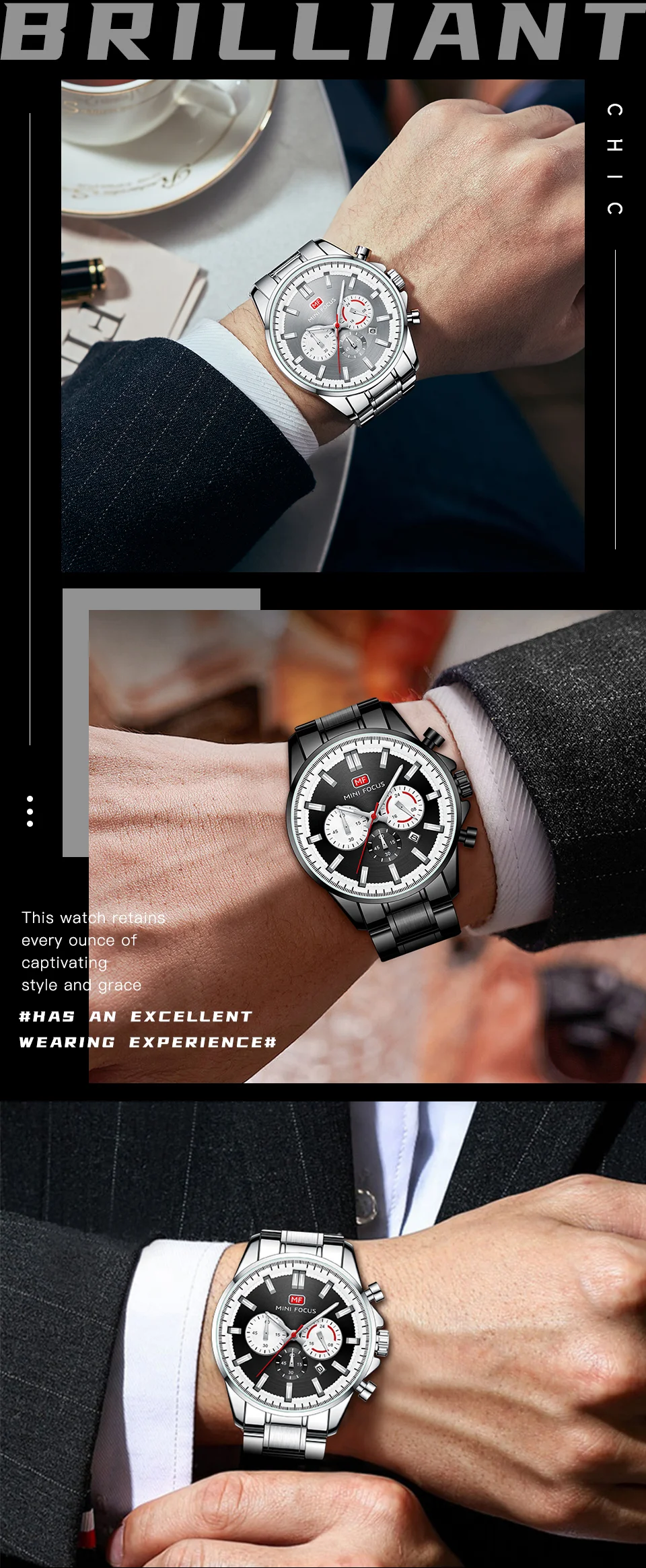 Hot Sale Men’s Fashion Chronograph Quartz Watch with Stainless Steel Band