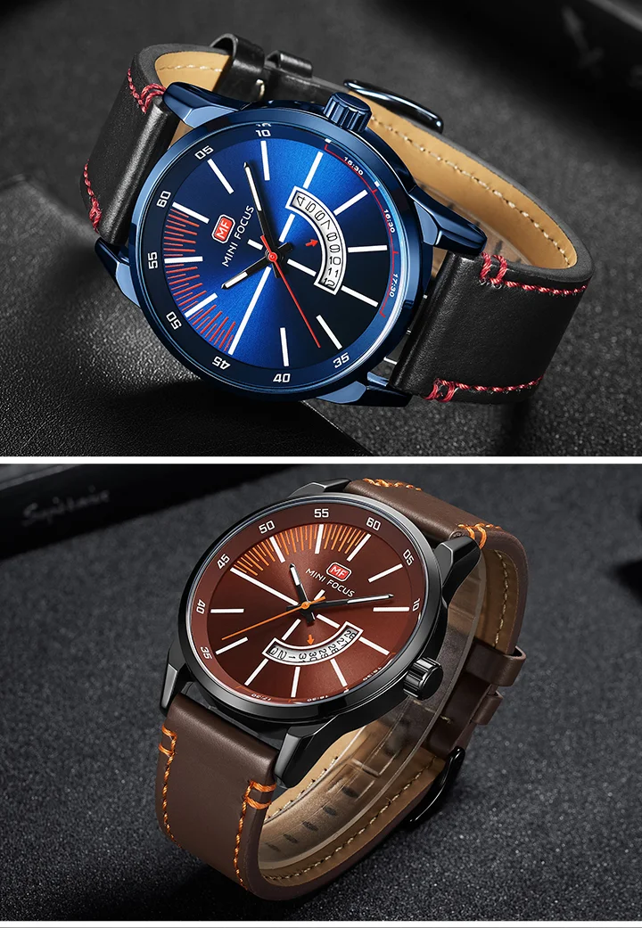 MINI FOCUS MF0132G Men's Luxury Quartz Watch | Genuine Leather, Waterproof, Business Style
