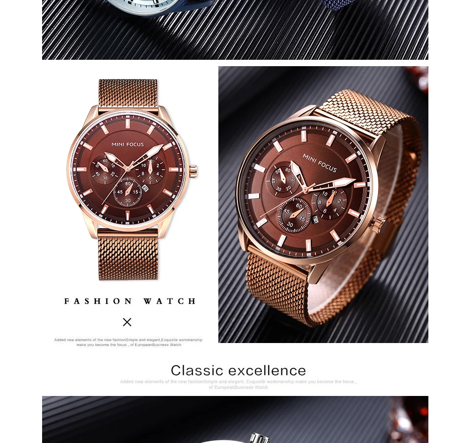 Mini Focus MF0178G Men’s Luxury Mesh Band Business Watch | Waterproof Luminous Quartz Watch Wholesale Supplier