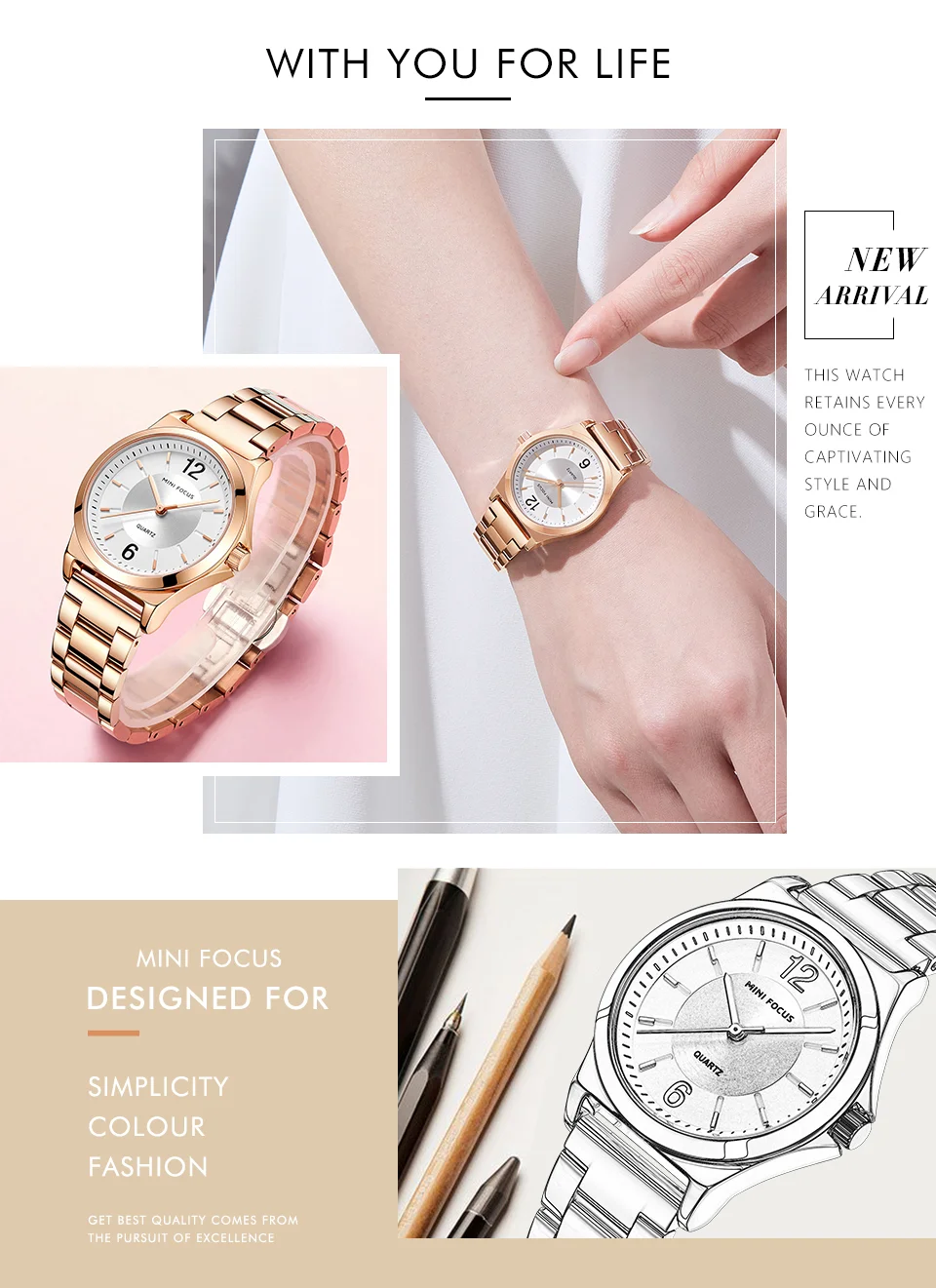 MINI FOCUS Elegant Guangzhou Female Quartz Watch Stylish Stainless Steel Band Waterproof Simple Casual Watch Supplier