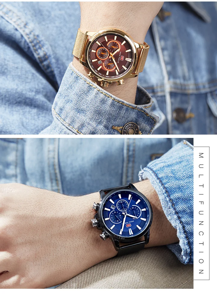 Mini Focus MF0142G Men’s Sport Chronograph Watch | Racing Style, Luminous Dial, Milanese Strap