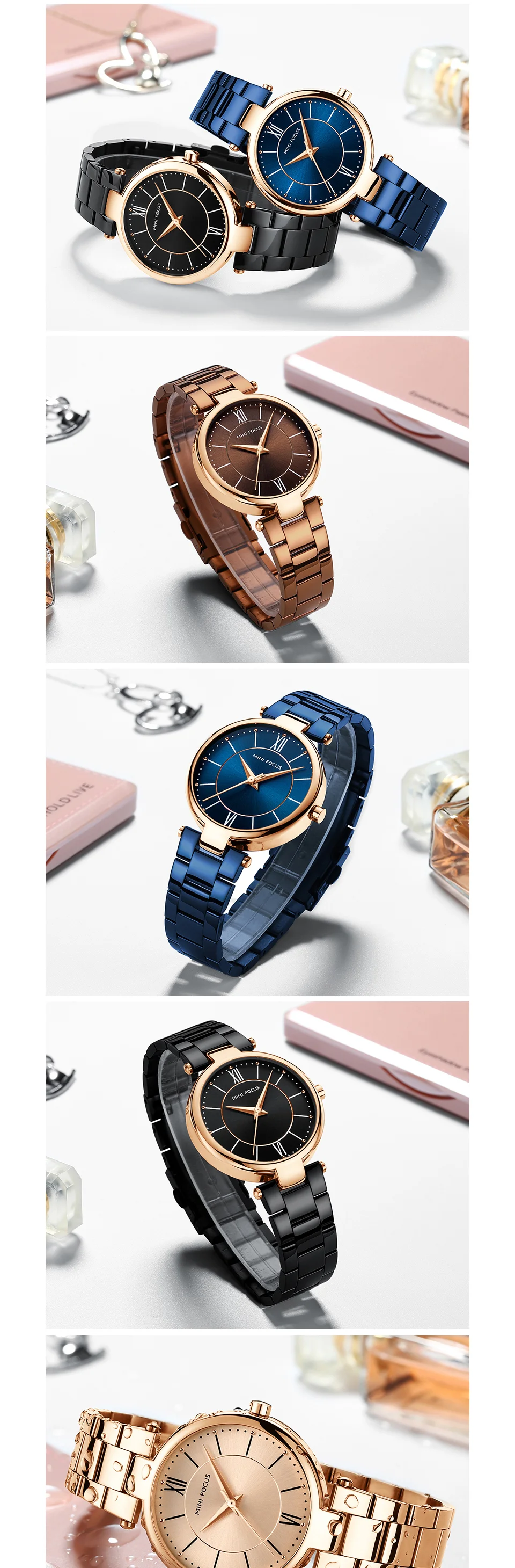 Mini Focus MF0189L Women’s Luxury Quartz Watch | Stainless Steel Strap Waterproof Elegant Dress Watch