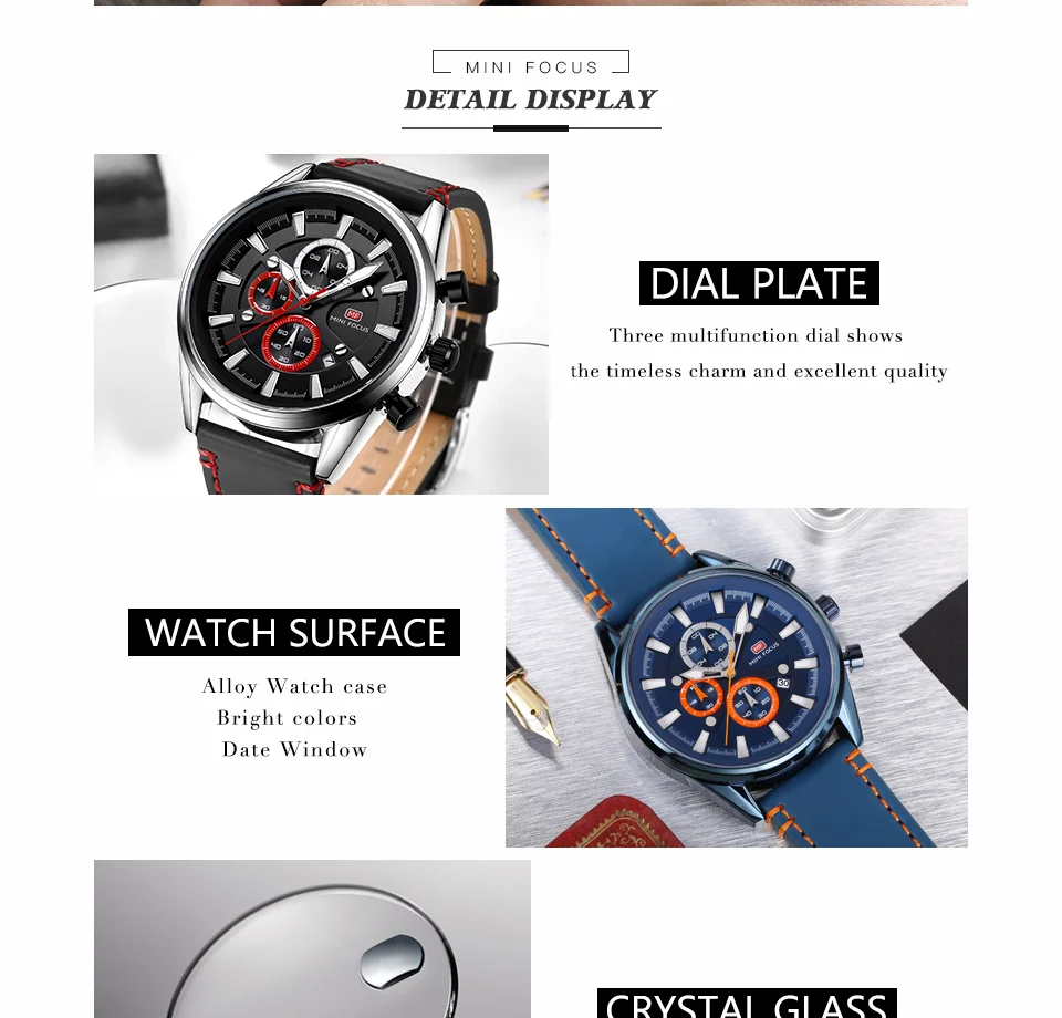 Mini Focus MF0083G Men's Fashion Watch | Genuine Leather Strap, Luminous Hands, Waterproof Quartz Movement, ODM Available