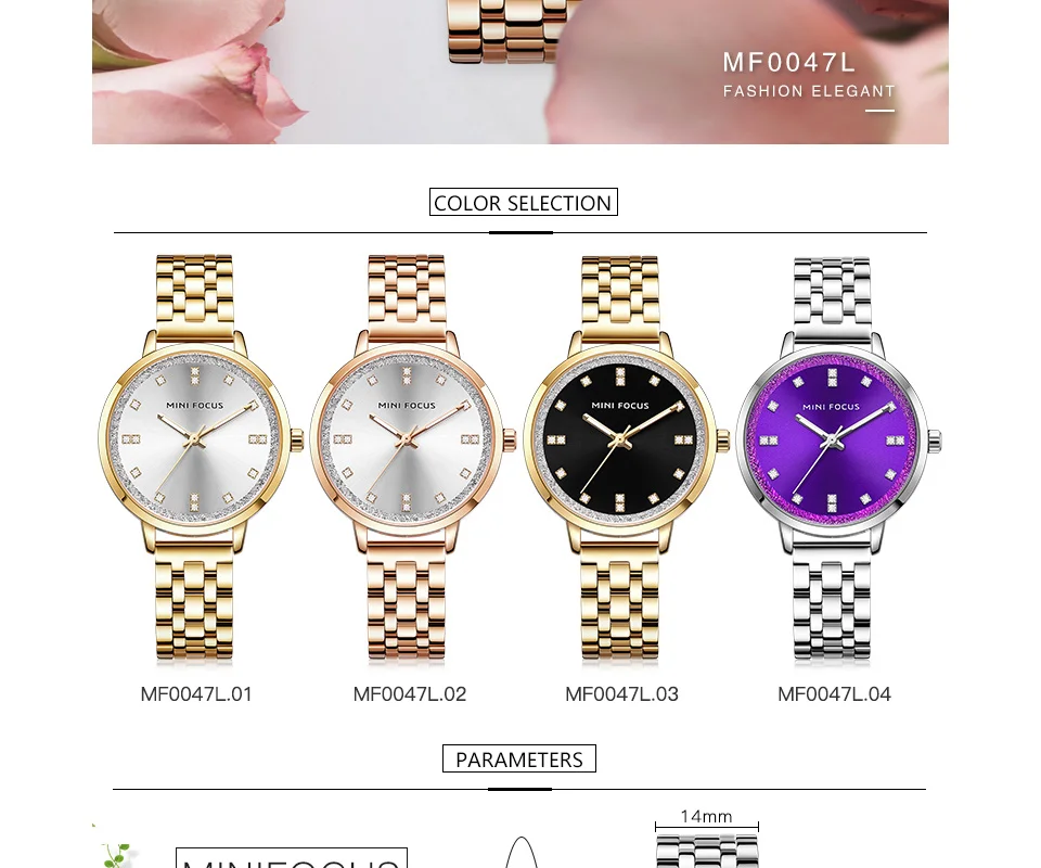 Mini Focus MF0047L Women's Quartz Watch | Golden Stainless Steel Strap | Elegant Ladies Factory Direct Watches