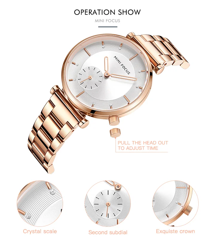 Luxury Rose Gold Women’s Business Watch – Waterproof Stainless Steel by MINI FOCUS
