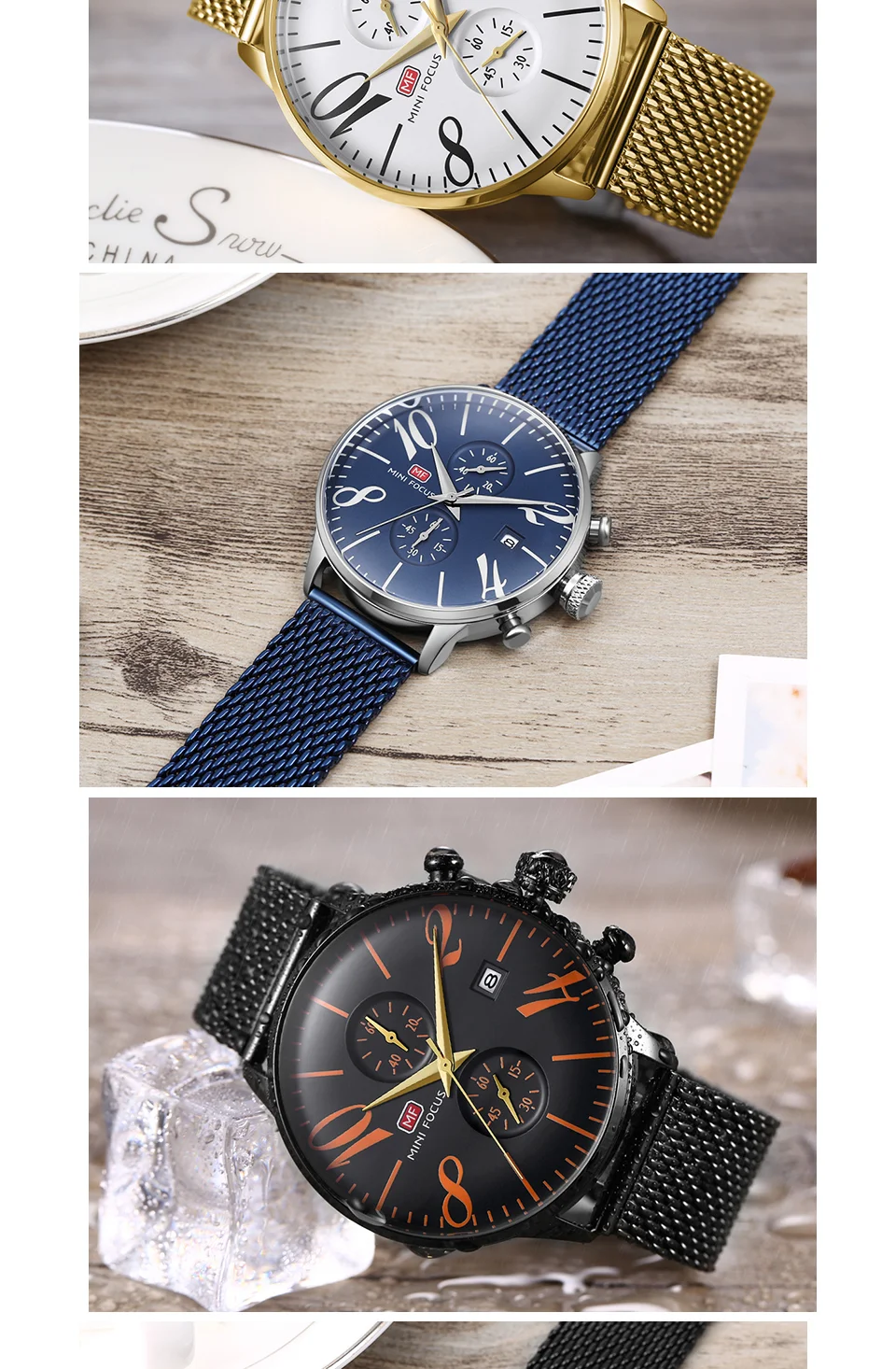 Mini Focus MF0135G Dual Time Men’s Watch | Waterproof Multi-Time Zone Quartz Watch Wholesale