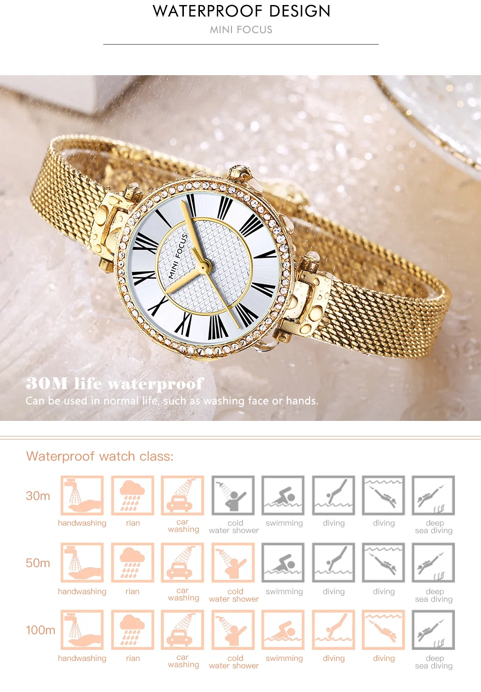 MINI FOCUS MF0423L White Dial Women&rsquo;s Quartz Watch with Stainless Steel Strap and Analog Display for Wholesale
