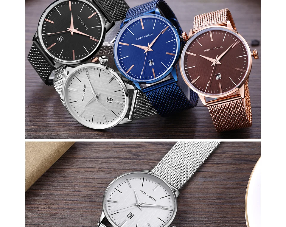 Mini Focus MF0115G Wholesale Men’s Luxury Quartz Watch Set | Ultra-Thin Waterproof Leather Strap | Factory Direct