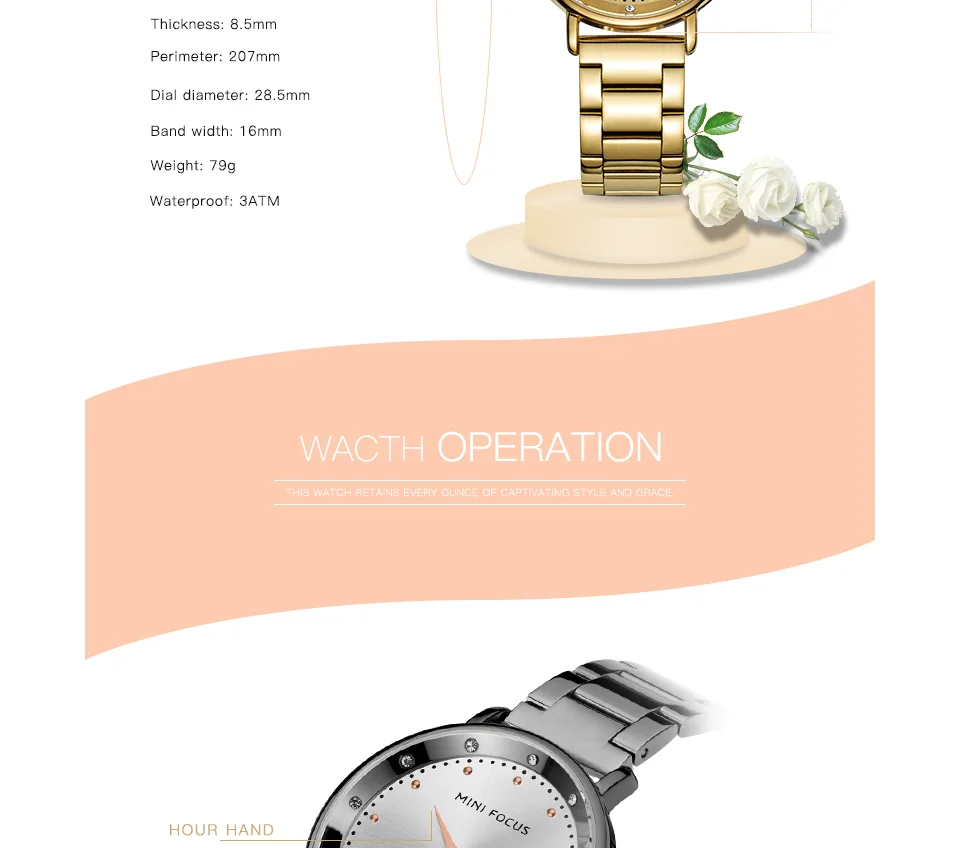 Mini Focus MF0037L Women's Quartz Watch | Diamond Dial Stainless Steel Bracelet | Japan Movement Wholesale