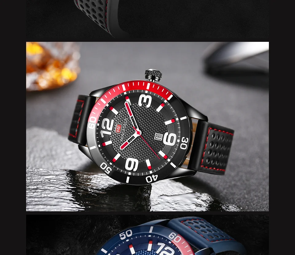 MINI FOCUS MF0155G Men’s Sport Quartz Watch | Waterproof Calendar Watch with Leather Strap – OEM Factory Supply