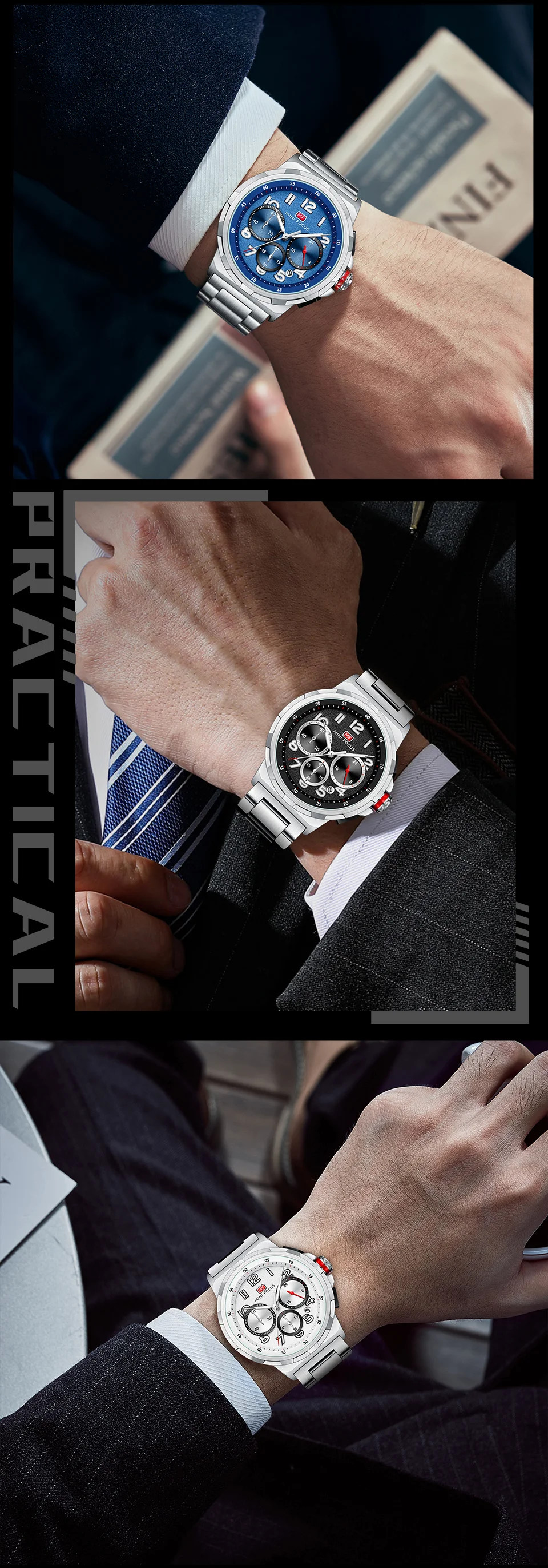 Mini Focus Waterproof Stainless Steel Strap Chronograph Fashion Men's Watch Quartz Wristwatches Male Business Watch