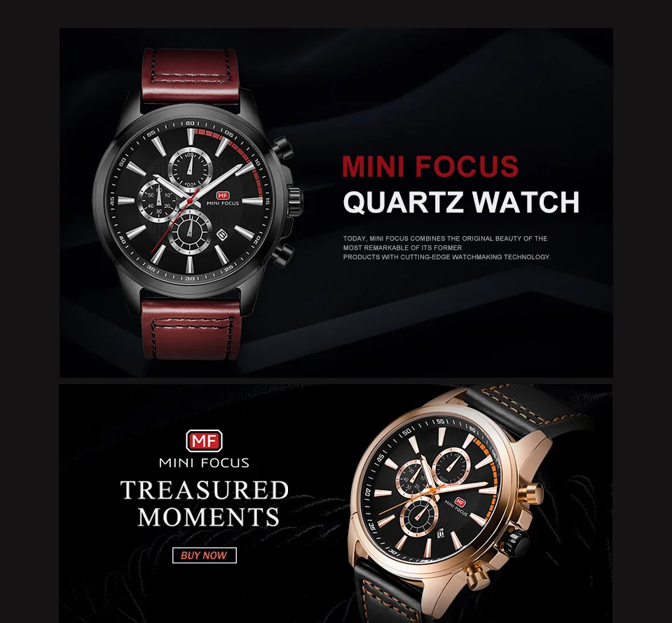 Mini Focus MF0129G Men’s Luxury Chronograph Watch | Sporty Leather Strap Quartz with Date | Factory Direct Wholesale