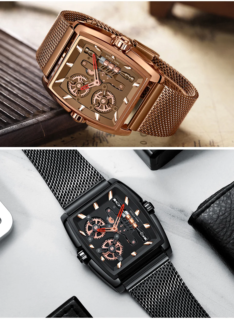Mini Focus Cool Man Quartz Square Shape Watches Analog Water Resist Designer Luxury Men Leather And Stainless Hand Watch