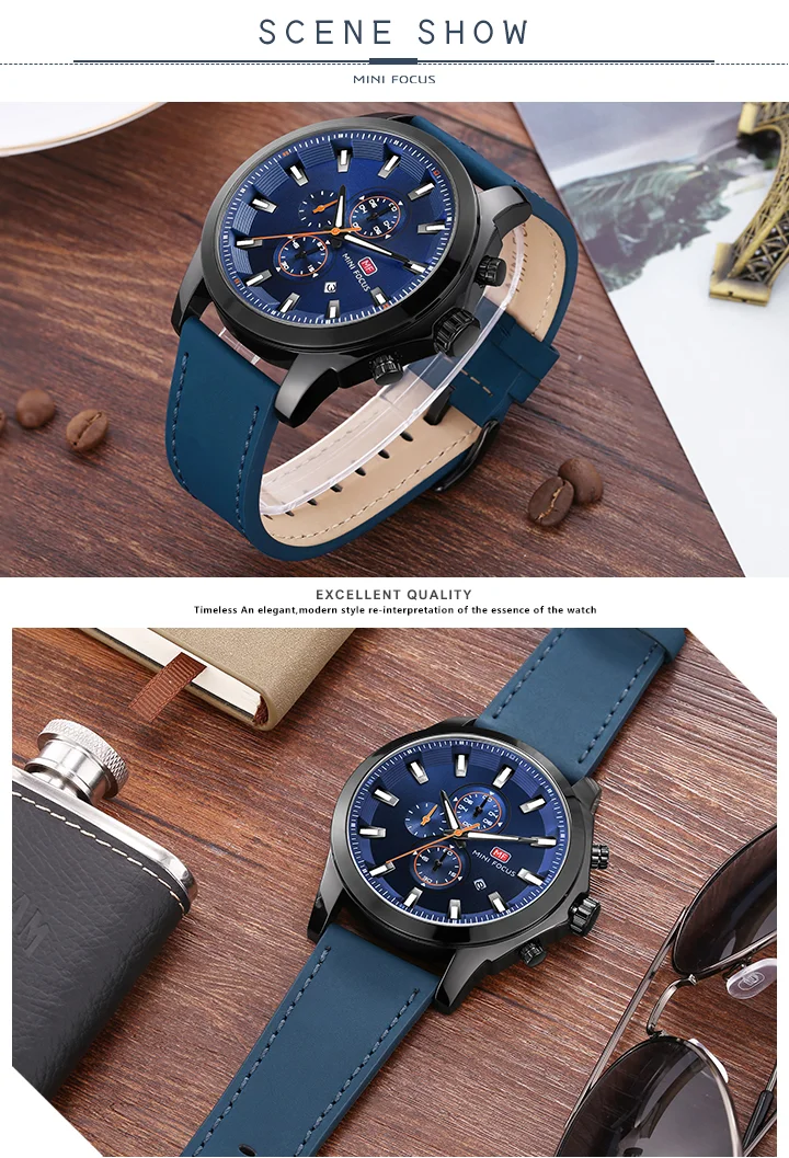 Mini Focus MF0082G Men's Watch | Fashionable Waterproof Leather Strap, Luminous Calendar, Quartz Movement