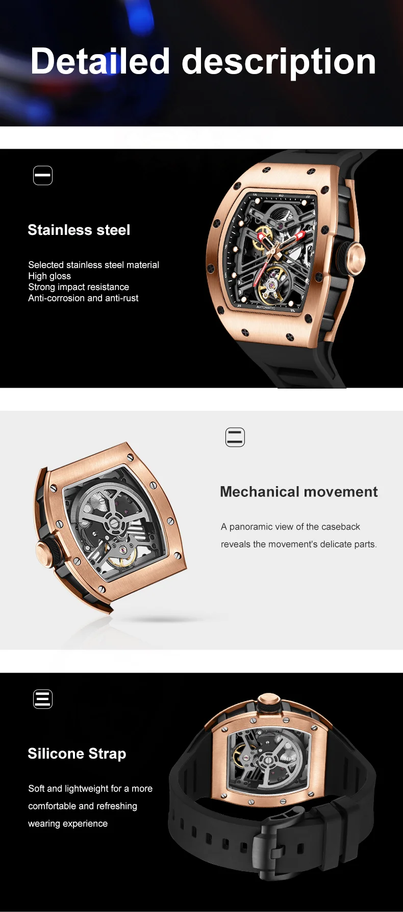 CHANCE 919013 Automatic Men’s Watch – Luminous Skeleton Dial, Stainless Steel Case