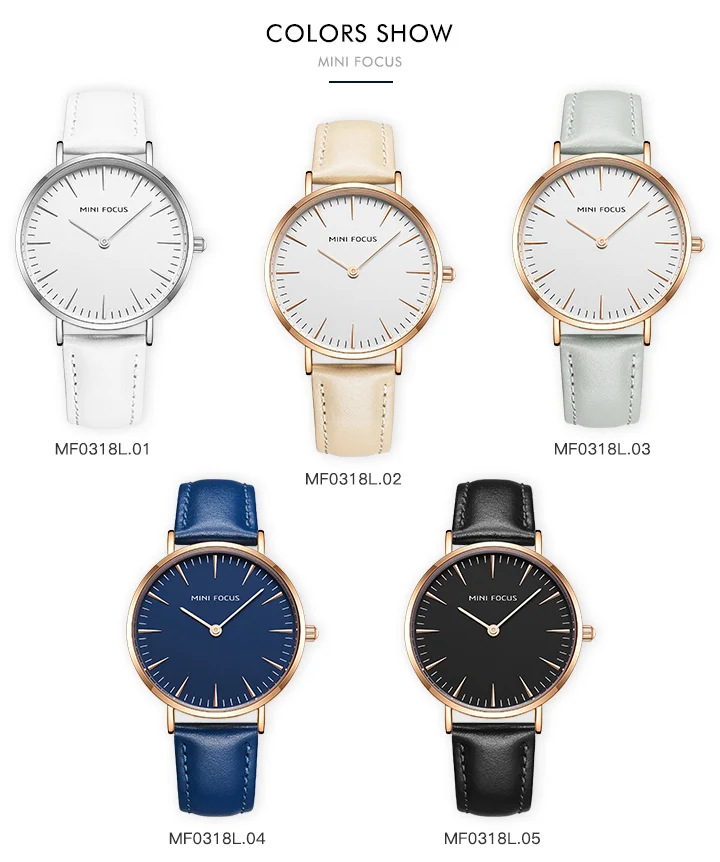 MINI FOCUS Hot Sell Blue Lady Quartz Watch Excel Leather Band Waterproof Analog Display Big Casual Hand Watch