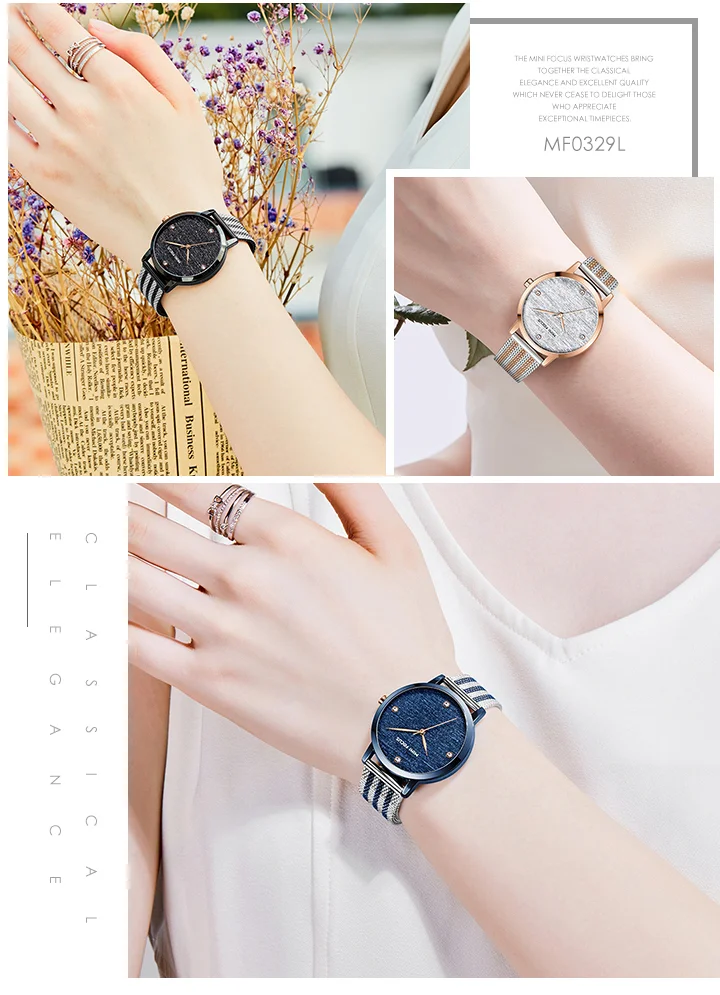Elegant Waterproof Women's Quartz Watch – Stainless Steel Mesh Band with Crystal Scale | MINI FOCUS MF0329L
