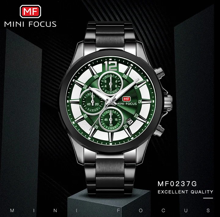 Mini Focus MF0237G Men’s Stainless Steel Chronograph Watch | Waterproof Quartz Business Style