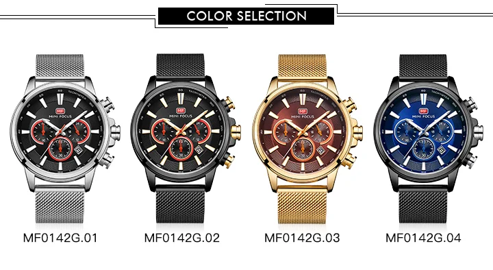 Mini Focus MF0142G Men’s Sport Chronograph Watch | Racing Style, Luminous Dial, Milanese Strap
