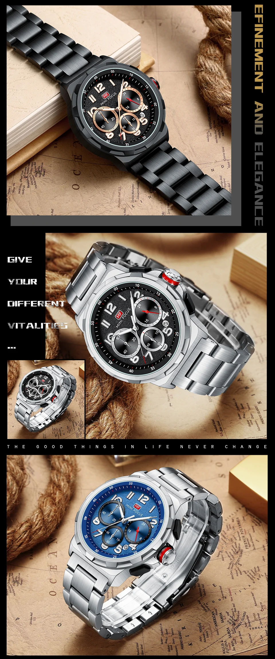 Mini Focus Waterproof Stainless Steel Strap Chronograph Fashion Men's Watch Quartz Wristwatches Male Business Watch