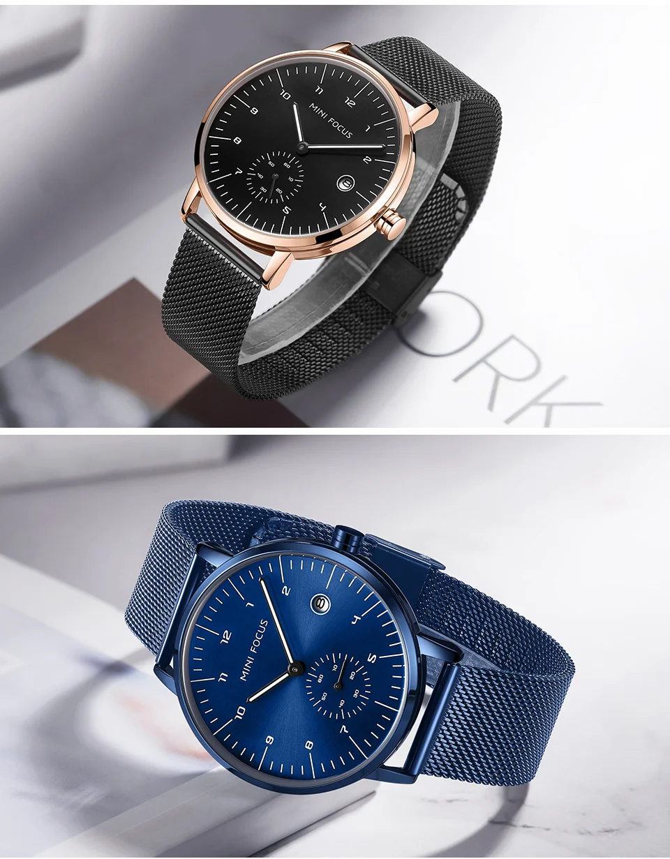 MINI FOCUS Newest Quartz Watches for Men – Luxury Waterproof Sport Wristwatch 5 ATM Stainless Steel Strap