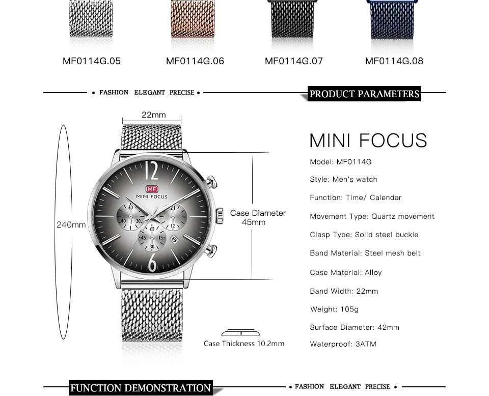 Mini Focus MF0114 Men’s Blue Quartz Watch | Ultra Thin Mesh Strap | 24H Date | Factory Wholesale