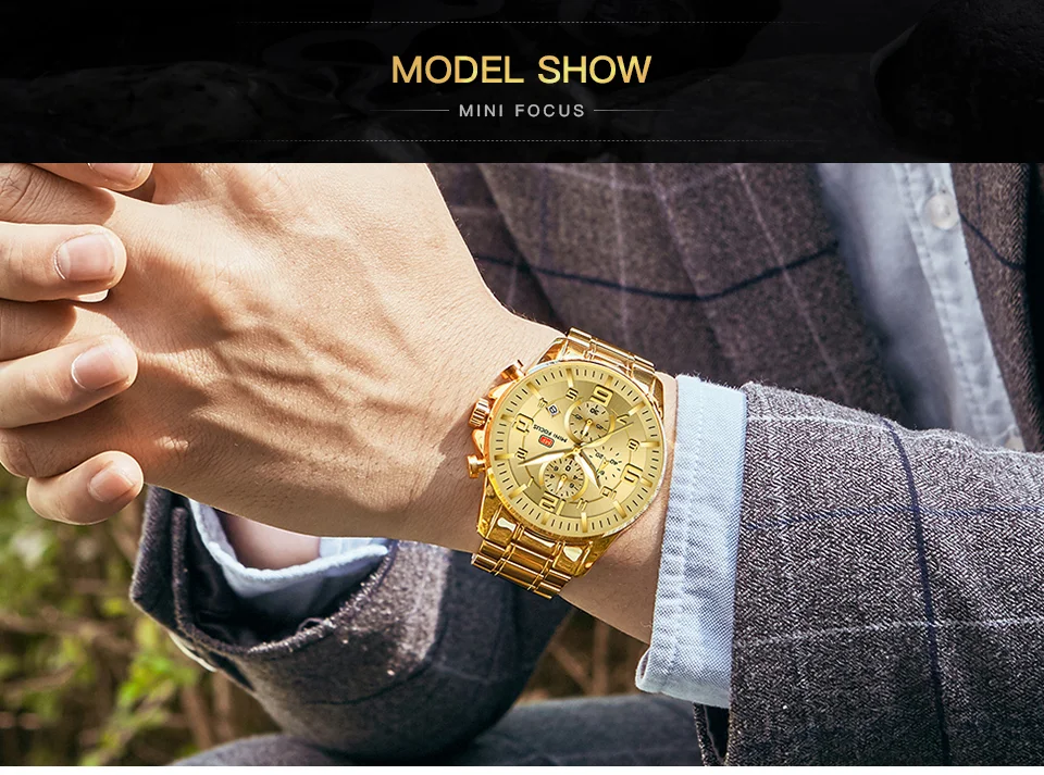 Mini Focus Gold Chronograph Men's Quartz Watch - Luxury Stainless Steel, Waterproof, Wholesale