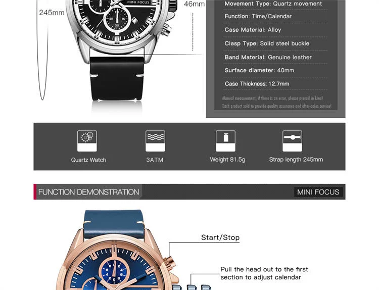 MINI FOCUS MF0130G Men's Quartz Chronograph Watch | Waterproof Business Watch Supplier