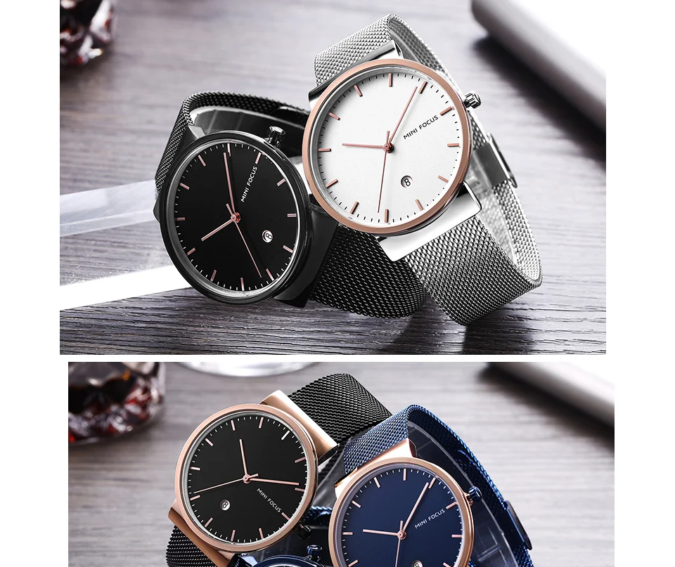 Mini Focus MF0184G Men's Business Quartz Watch | Stainless Steel Mesh Band | Waterproof Calendar OEM Supplier