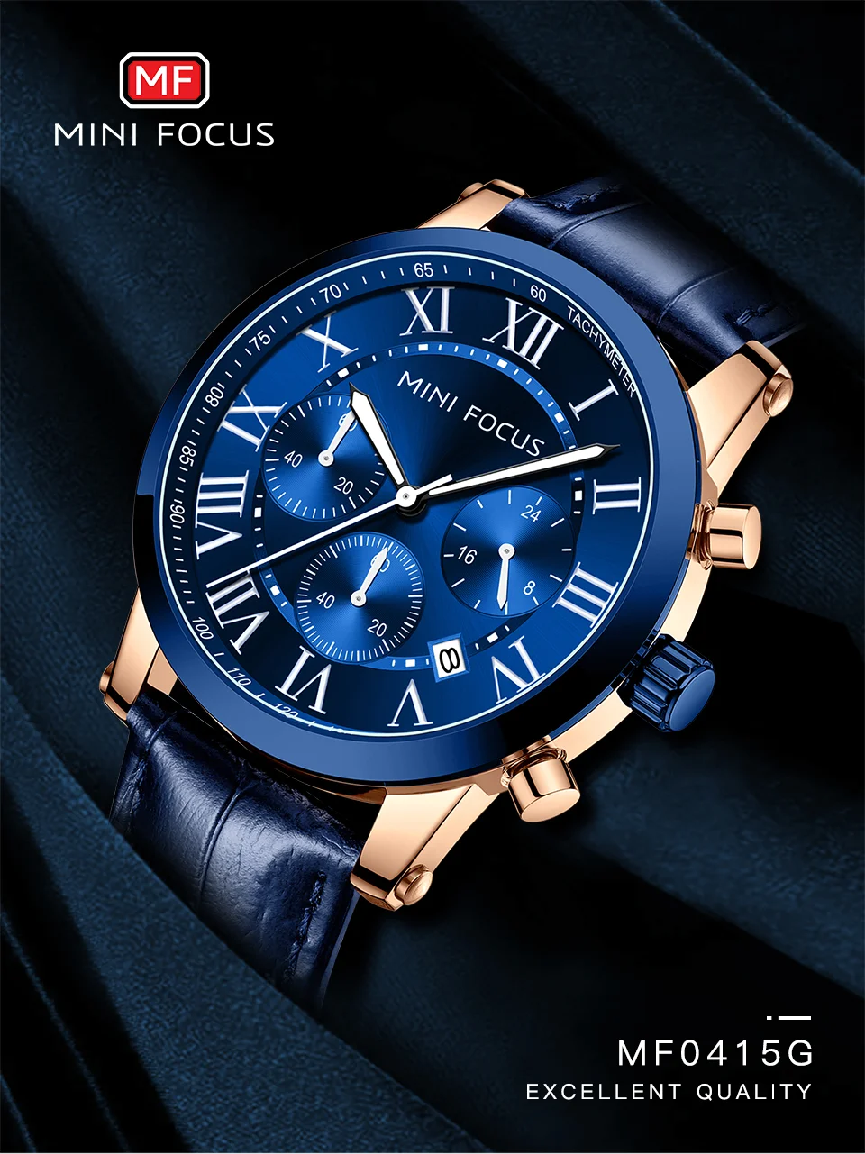 Fashion Leather Chronograph Watch for Men Classic Quartz Wristwatch by MINI FOCUS Wholesale 